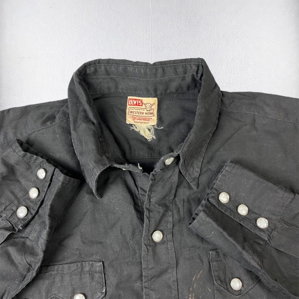 Vintage Levi's Shorthorn Sanforized Western Shirt Men Medium Black Pearl Snap